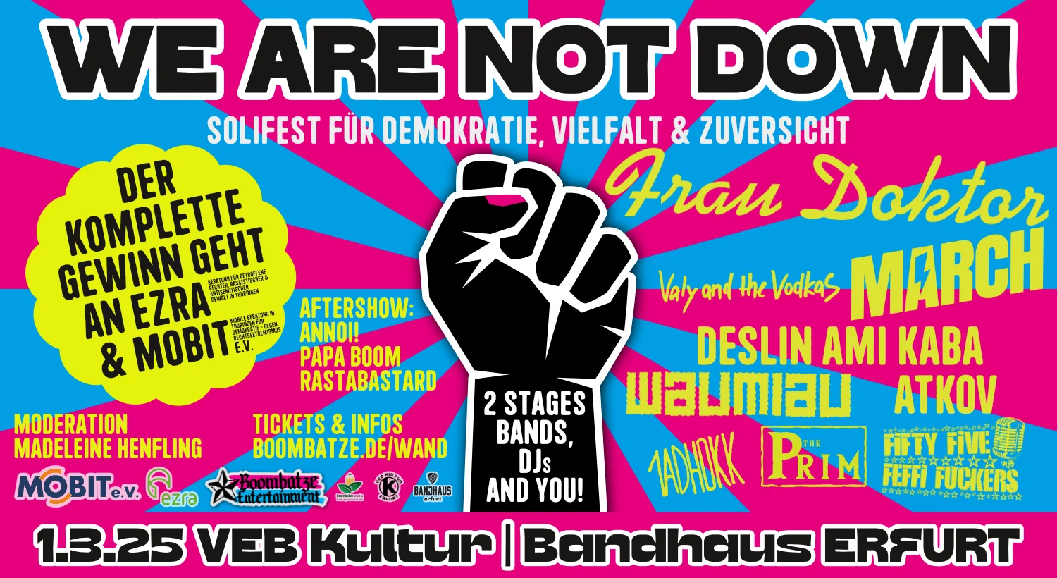 WE ARE NOT DOWN - Solifest für Demokratie, Vielfalt & Zuversicht | VEB Kultur