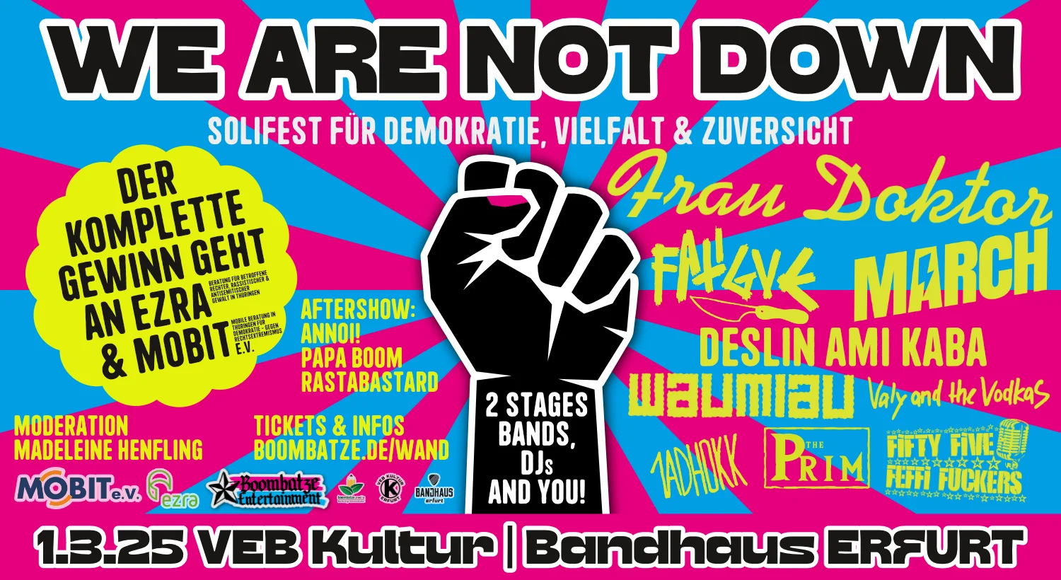 WE ARE NOT DOWN - Solifest für Demokratie, Vielfalt & Zuversicht | VEB Kultur