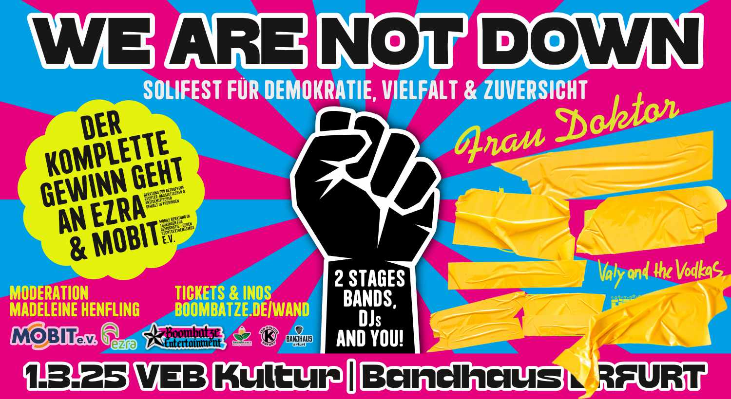 WE ARE NOT DOWN - Solifest für Demokratie, Vielfalt & Zuversicht | VEB Kultur